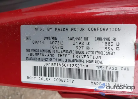 2015 Mazda Mazda3 S Touring z USA, uszkodzony, nr VIN JM1BM1V30F1232719